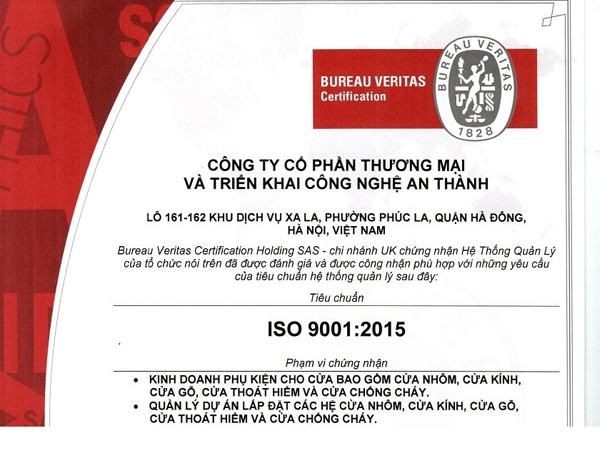 Công ty An Thành nhận chứng nhận ISO 9001 : 2015